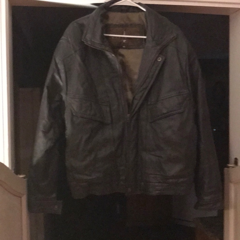 Brown leather bomber jacket